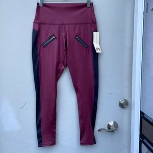 NWT Anjali High Beam Bordeaux / Black Mesh Zip Front Pocket Legging